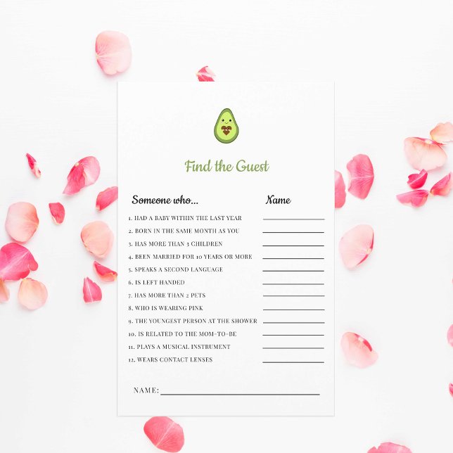 Kawaii Avocado Baby Shower Game Find the Guest (Creator Uploaded)