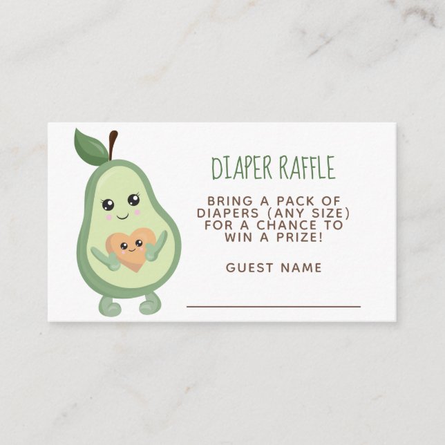 Kawaii Avocado Diaper Raffle Enclosure Card (Front)