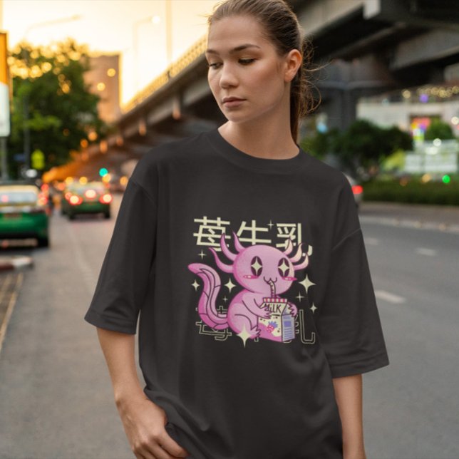 Kawaii Axolotl And Strawberry Milk T-Shirt (Creator Uploaded)