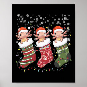 Kawaii Axolotl Christmas Stocking Pyjamas Xmas Ani Poster