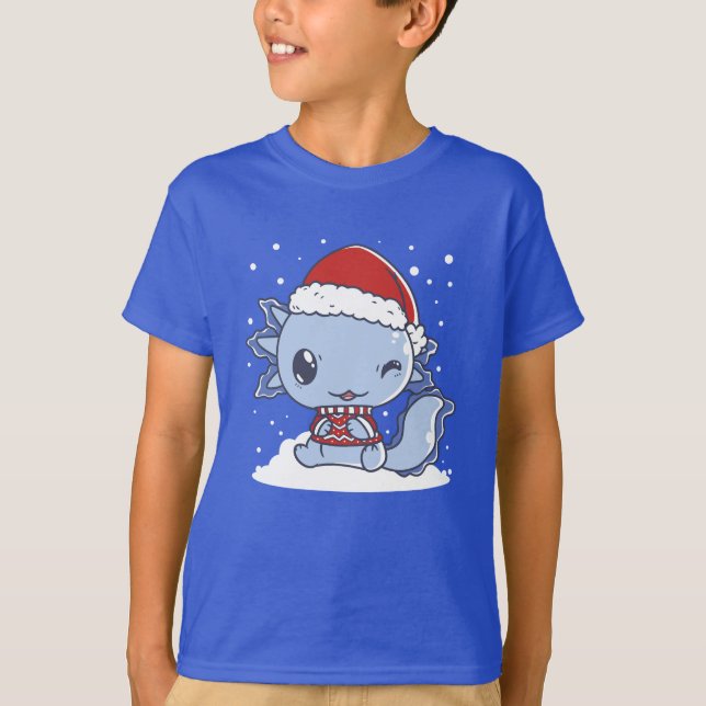 Kawaii Axolotl Christmas T-Shirt (Front)