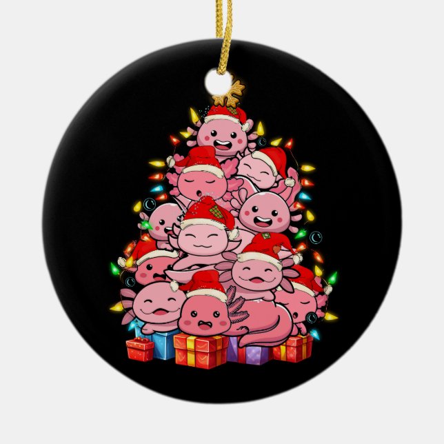 Kawaii Axolotl Christmas Tree Axolotl Pajama Hat X Ceramic Ornament (Front)