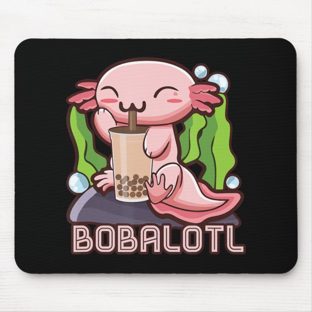 Kawaii Axolotl Cute Boba Tee Bubble Tea Anime Girl Mouse Pad (Front)
