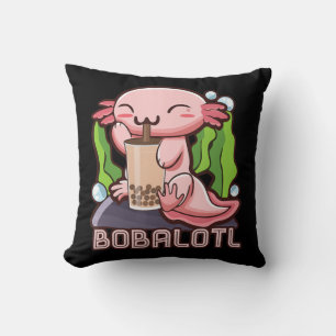 Kawaii Axolotl Cute Boba Tee Bubble Tea Anime Girl Throw Pillow
