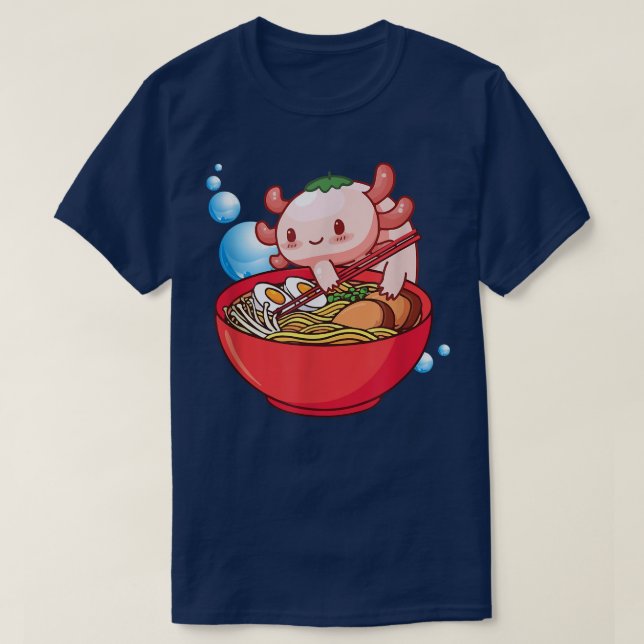 Kawaii Axolotl Eating Ramen Noodles Anime Gift Gir T-Shirt (Design Front)