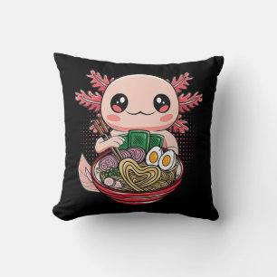 Kawaii Axolotl Eating Ramen Noodles Anime Gift Gir Throw Pillow