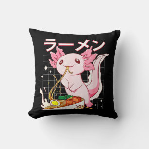 Kawaii Axolotl Eating Ramen Noodles Anime Girls Te Throw Pillow