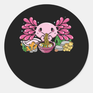 Kawaii Axolotl Eating Ramen Noodles Anime Japanese Classic Round Sticker