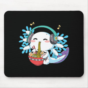 Kawaii Axolotl Eating Ramen Noodles Anime Kids Boy Mouse Pad