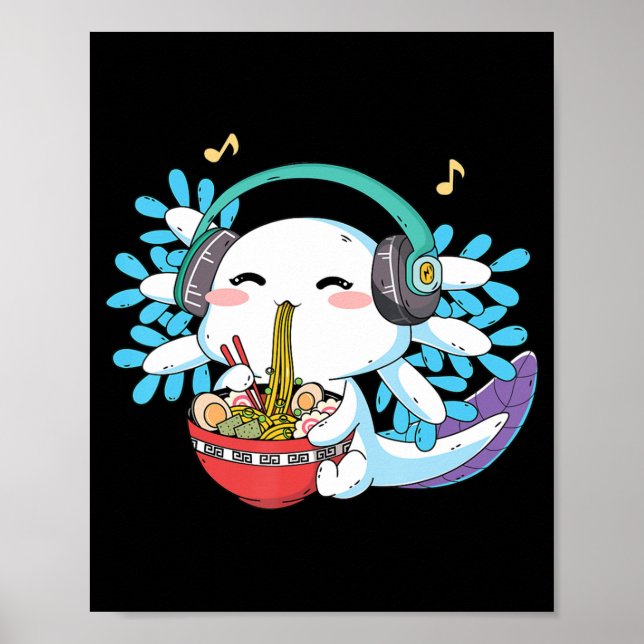 Kawaii Axolotl Eating Ramen Noodles Anime Kids Boy Poster (Front)