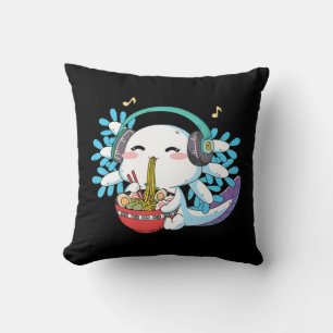 Kawaii Axolotl Eating Ramen Noodles Anime Kids Boy Throw Pillow