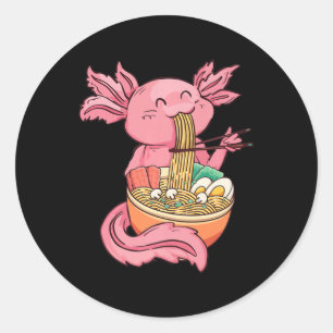 Kawaii Axolotl Eating Ramen Noodles Anime Kids Gir Classic Round Sticker