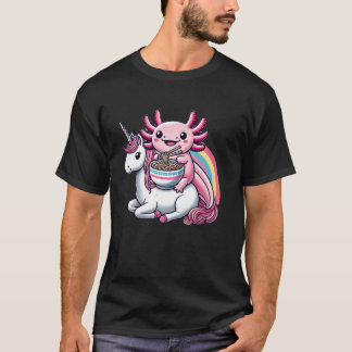 Kawaii Axolotl Eating Ramen Noodles Unicorn T-Shirt