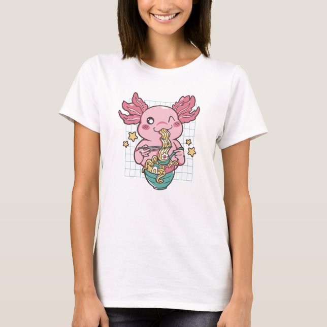 Kawaii Axolotl eats Ramen T-Shirt (Front)