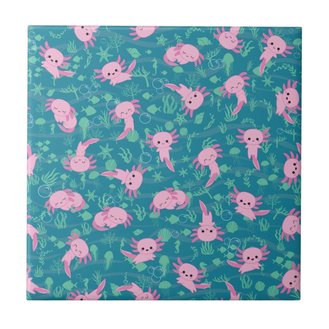 Kawaii Axolotl en Carreaux de céramique océanique (Devant)