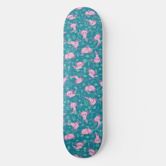 Kawaii Axolotl in Ocean Skateboard (Front)