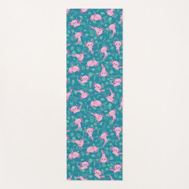 Kawaii Axolotl in Ocean Yoga Mat (Front)