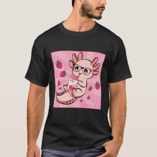 Kawaii Axolotl Japanese Anime Strawberry Milk Shak T-Shirt