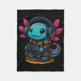 Kawaii Axolotl Playing Video Games Funny Gaming Ax Fleece Blanket