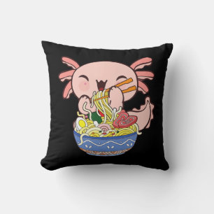 Kawaii Axolotl Ramen Noodles Japanese Anime Kids T Throw Pillow
