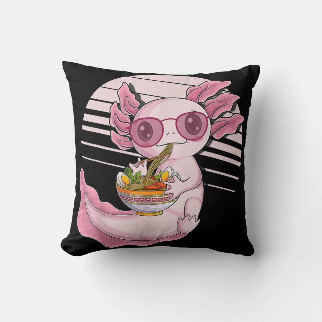 Kawaii Axolotl Ramen Noodles Japanese Food Anime G Throw Pillow (Front)