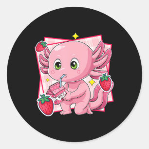 Kawaii Axolotl Strawberry Milk Japanese Anime Gift Classic Round Sticker