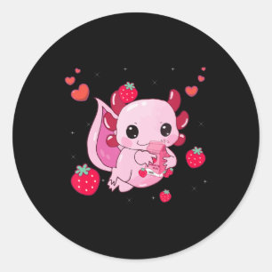 Kawaii Axolotl Strawberry Milk Shake Anime Gift Gi Classic Round Sticker