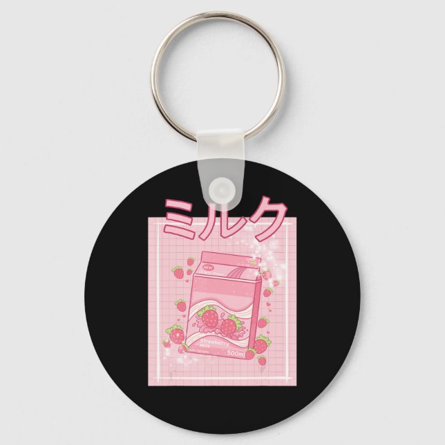 Kawaii Axolotl Strawberry Milk Shake Carton Japane Keychain (Front)