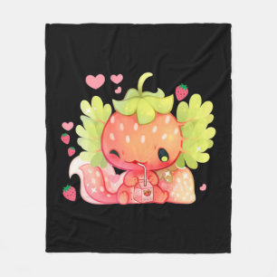 Kawaii Axolotl Strawberry Milk Shake Japanese Anim Fleece Blanket