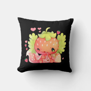 Kawaii Axolotl Strawberry Milk Shake Japanese Anim Throw Pillow