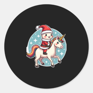 Kawaii Axolotl Unicorn Xmas Santa Merry Christmas  Classic Round Sticker