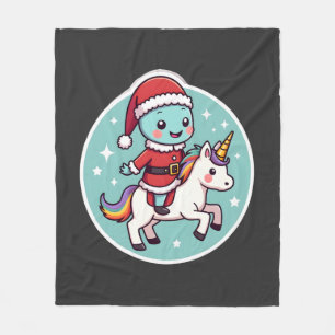 Kawaii Axolotl Unicorn Xmas Santa Merry Christmas  Fleece Blanket