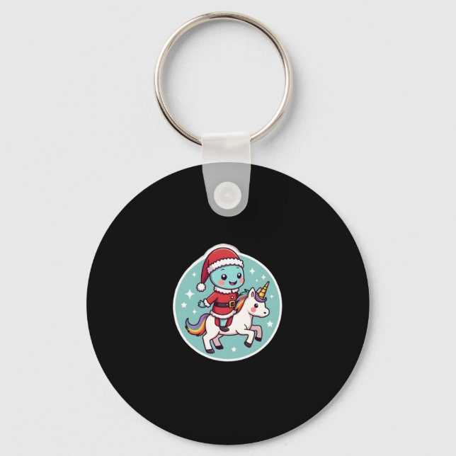 Kawaii Axolotl Unicorn Xmas Santa Merry Christmas  Keychain (Front)