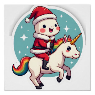Kawaii Axolotl Unicorn Xmas Santa Merry Christmas Poster