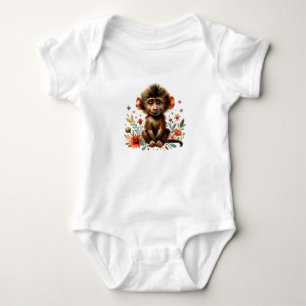 Kawaii Baboon Illustration Baby Bodysuit