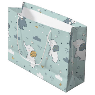 Kawaii Baby Elephant Nursery Blue Large Gift Bag