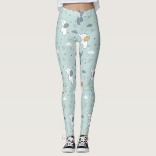 Kawaii Baby Elephant Nursery Blue Leggings