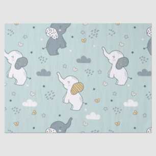 Kawaii Baby Elephant Nursery Blue Tissue Paper