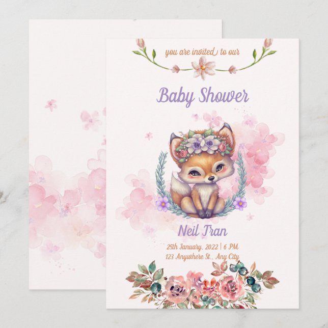Kawaii Baby Fox Baby Shower Invitation (Front/Back)