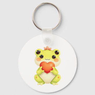 Kawaii Baby Frog Holding a Heart Keychain