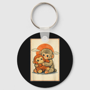 Kawaii Baby Monkey Cute Japanese Macaque Ukiyo-e Keychain