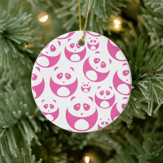 Kawaii Baby Pink and White Panda Pattern Ceramic Ornament (Tree)