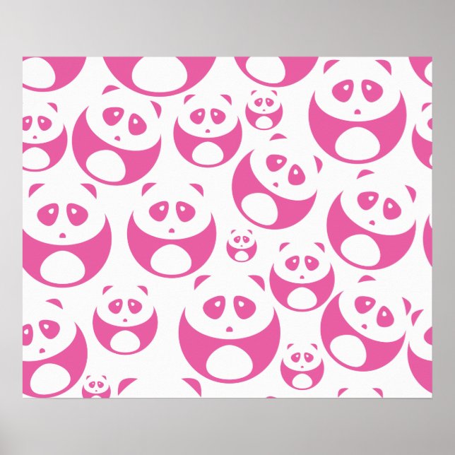 Kawaii Baby Pink and White Panda Pattern Poster (Front)