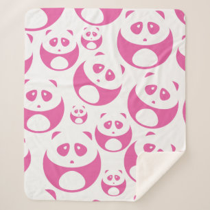 Kawaii Baby Pink and White Panda Pattern Sherpa Blanket