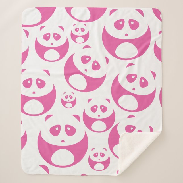 Kawaii Baby Pink and White Panda Pattern Sherpa Blanket (Front)