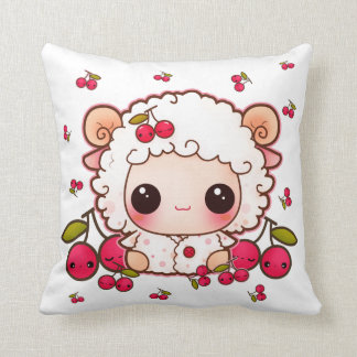 Kawaii baby sheep and cute cherries throw pillow
