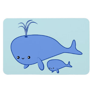 Kawaii Baby Whale and Mama Whale flexible magnet