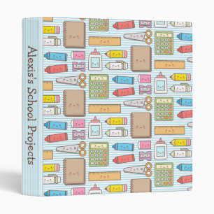 Kawaii Back to School Supplies Pattern For Girls Binder