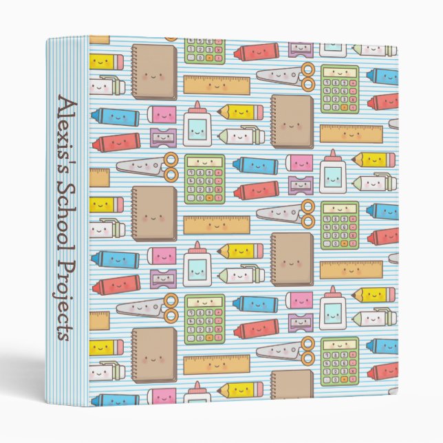 Kawaii Back to School Supplies Pattern For Girls Binder (Front/Spine)