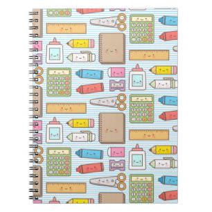 Kawaii Back to School Supplies Pattern For Girls Notebook